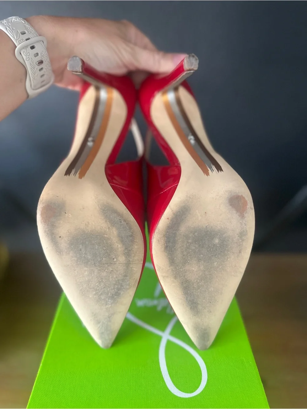 Sam Edelman Red Patent Slingback Pointed-Toe Pumps